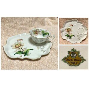 RARE 1950s Meito China “Wildwood” Tennis Set Snack Luncheon Plate & Cup Vintage